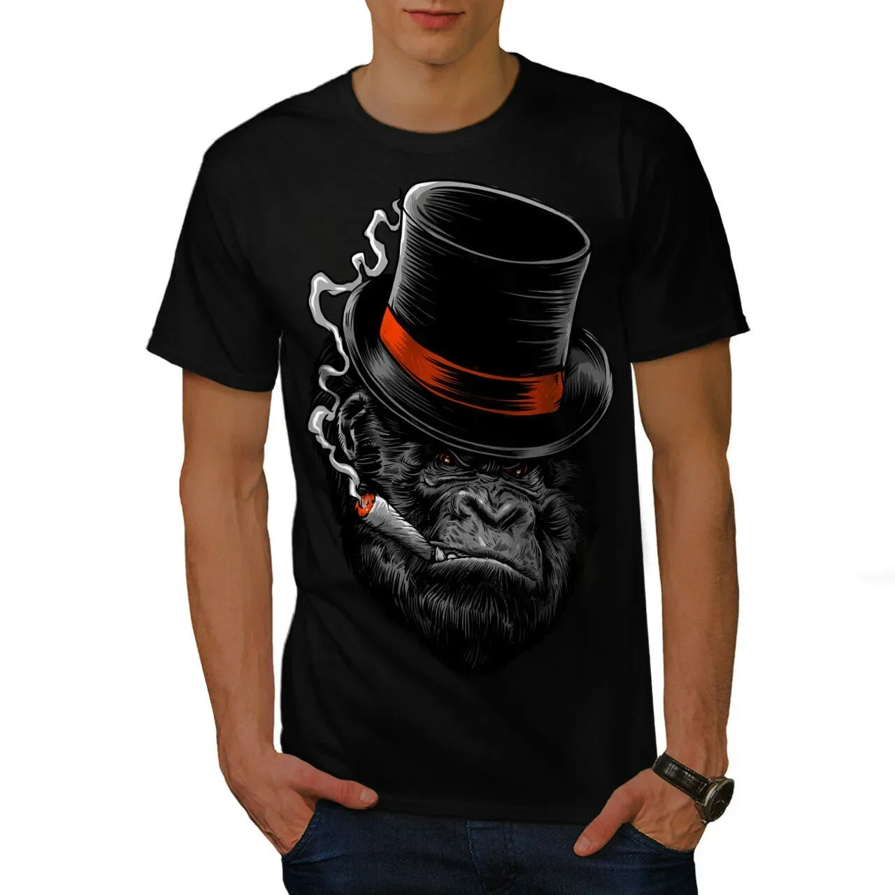 

Funny Mafia Chimpanzee Ape Smoking Graphic T-Shirt 100% Cotton O-Neck Short Sleeve Summer Casual Mens T-shirt Streetwear