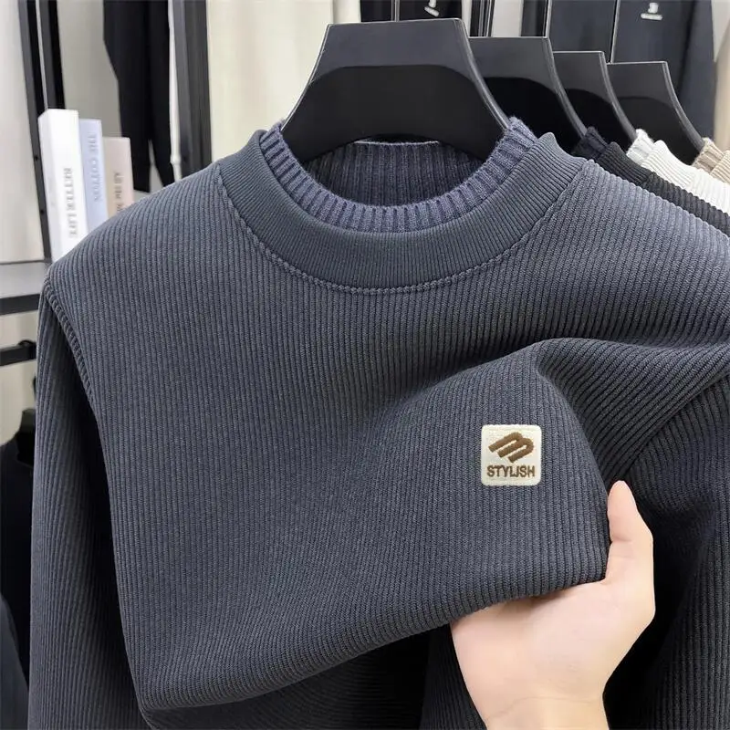 

Персонализация двухслойный круглый воротник мужской свитер премиальный бренд мода вертикальные полоски буквы вышивка осенне - зимний теплый отдых джемпер