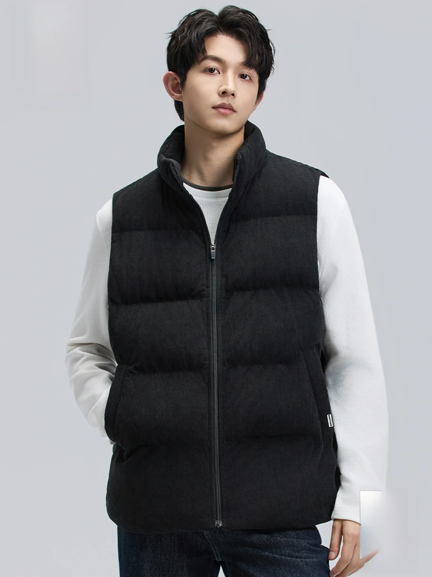 

Monkey Retro Corduroy Thiened Winter Vest Men's Collar Jaet Polyester Fiber Youth Trendy Sle Side ket Zipper