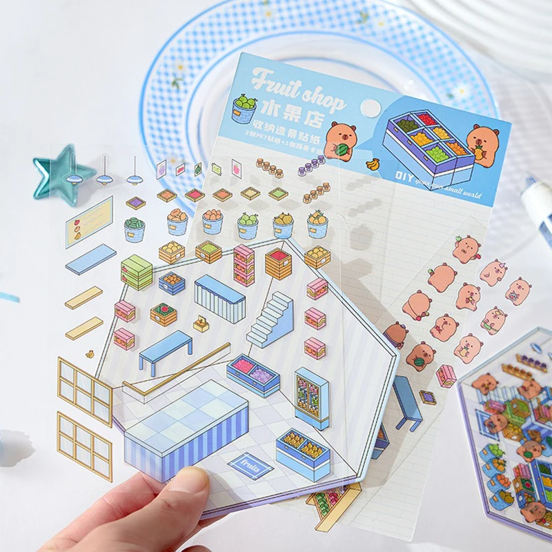 Kapiba Handle Tent DIY Scene Decoration Sticker Cartoon Animal Miniature Scene Sticker new 2025