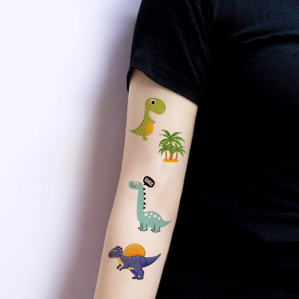 10pcs/Lot Dinosaur Pattern Tattoo Stickers, Cute Animal Temporary Tattoos for Hand, Face and Body Makeup