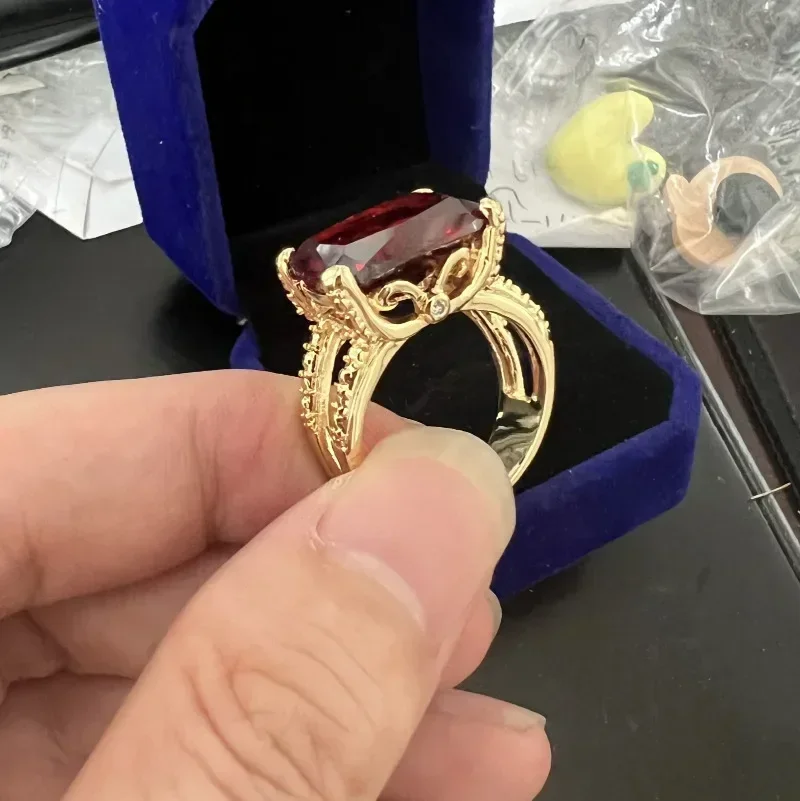Anillo de compromiso de oro de 10k Vintage para hombres, anillo de promesa de granate de laboratorio enorme, anillos de banda de boda para hombres,