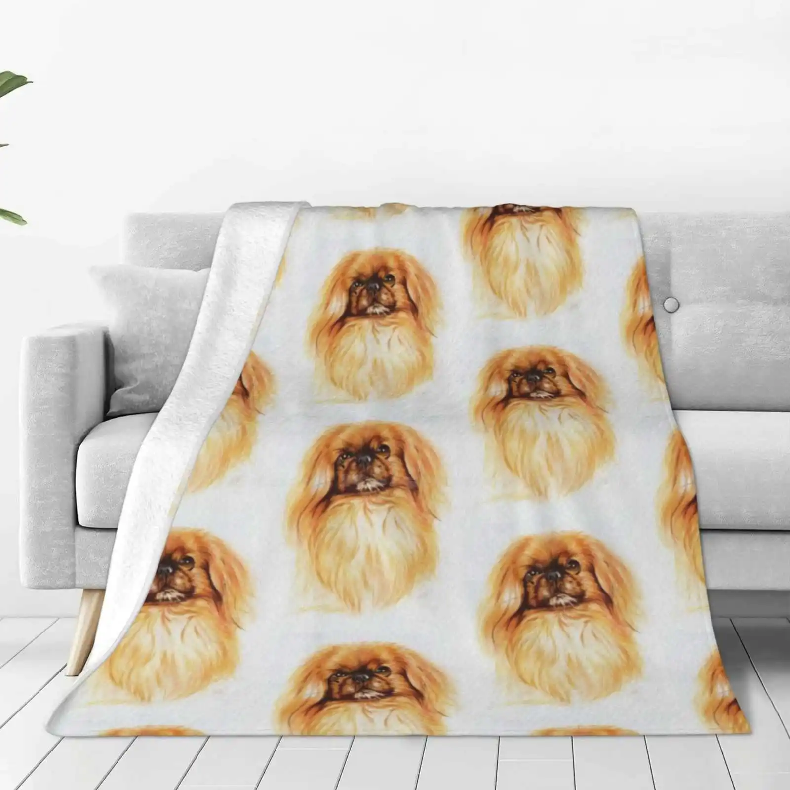 Pekingese In Watercolor Soft Warm Throw Blanket Toy Group Dog Pet Canine Domestic Animal Mammal Nature Purebred Realism