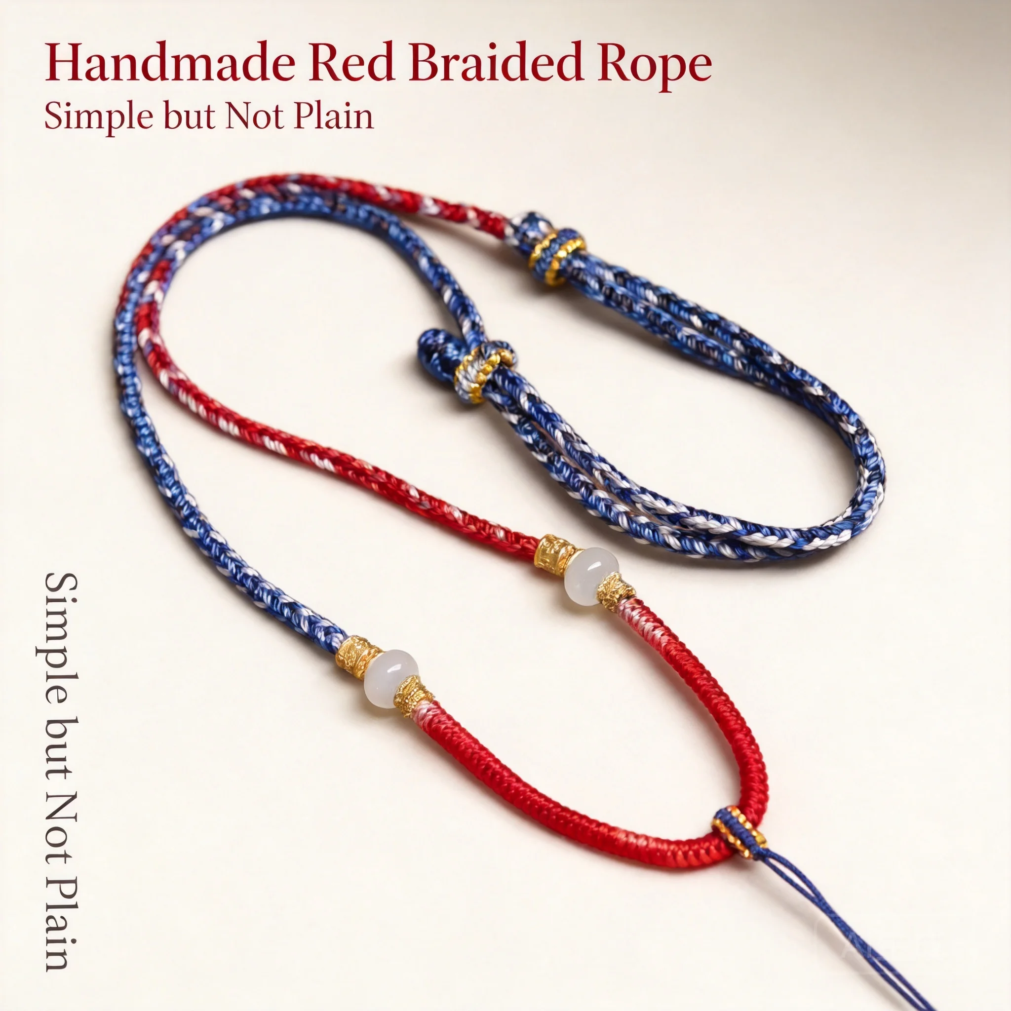 Yno Lucky Chinese Hand Braided Blue White Black Adjustable Necklace Rope For Thangka Jade Buddha Pendant Blessing Fortune Jewelr