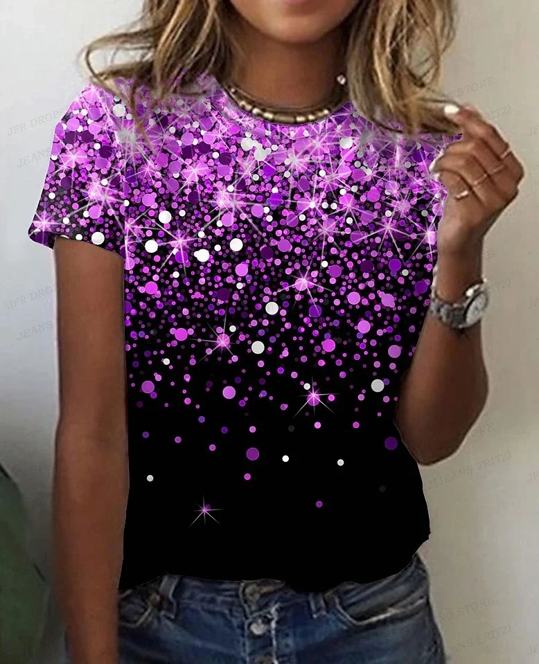 

Luxury Golden 3d Print Tshirt Women Fashion T-shirts Short Sleeve Tops Tees Oversized Tshirt Starry Clothing Women's Tops Summer