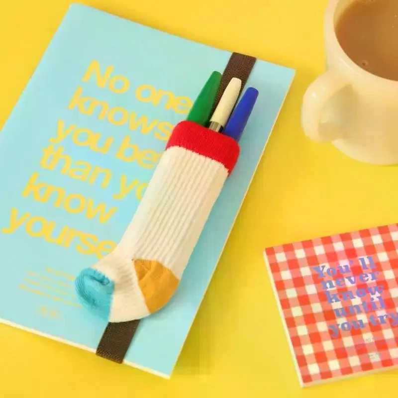 Retro Contrast-Color Sock-Style Pen Holder, Elastic Journal Binding Strap With Ruler, Portable Pen Organizer, Book Band
