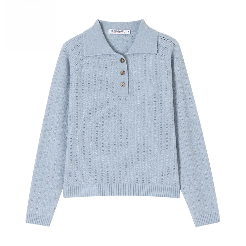 

U.S. ASSN. Knitwear Spring Autumn Casual Turn-down Collar Women's Sweater Top Coat Street Sle Pure Color ort