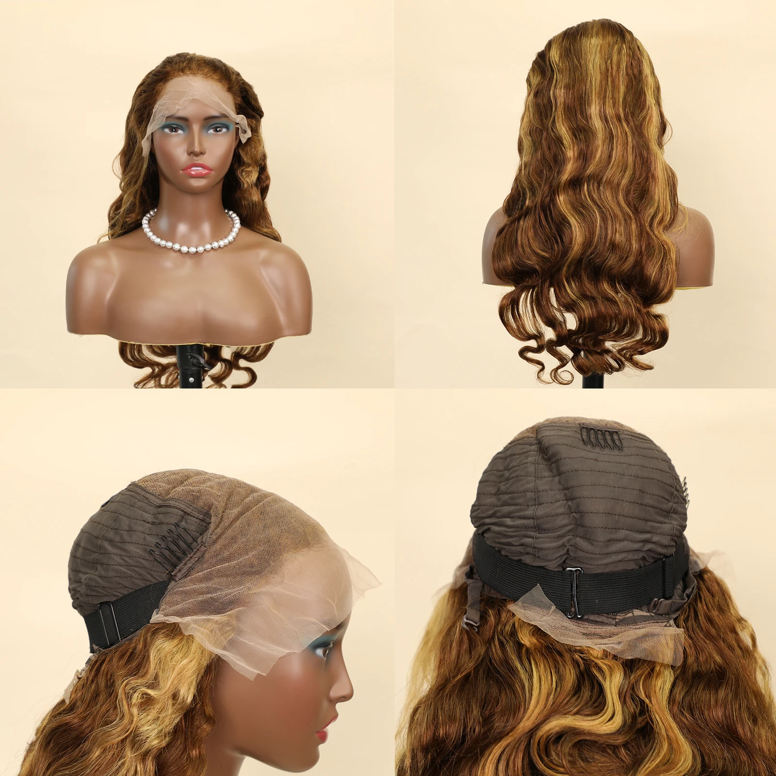 220%Density  Highlight Ombre Body Wave 13x4 Lace Frontal Wigs 4/27 Blonde Brown Colored 13x6 Lace Front Human Hair Wig For Women