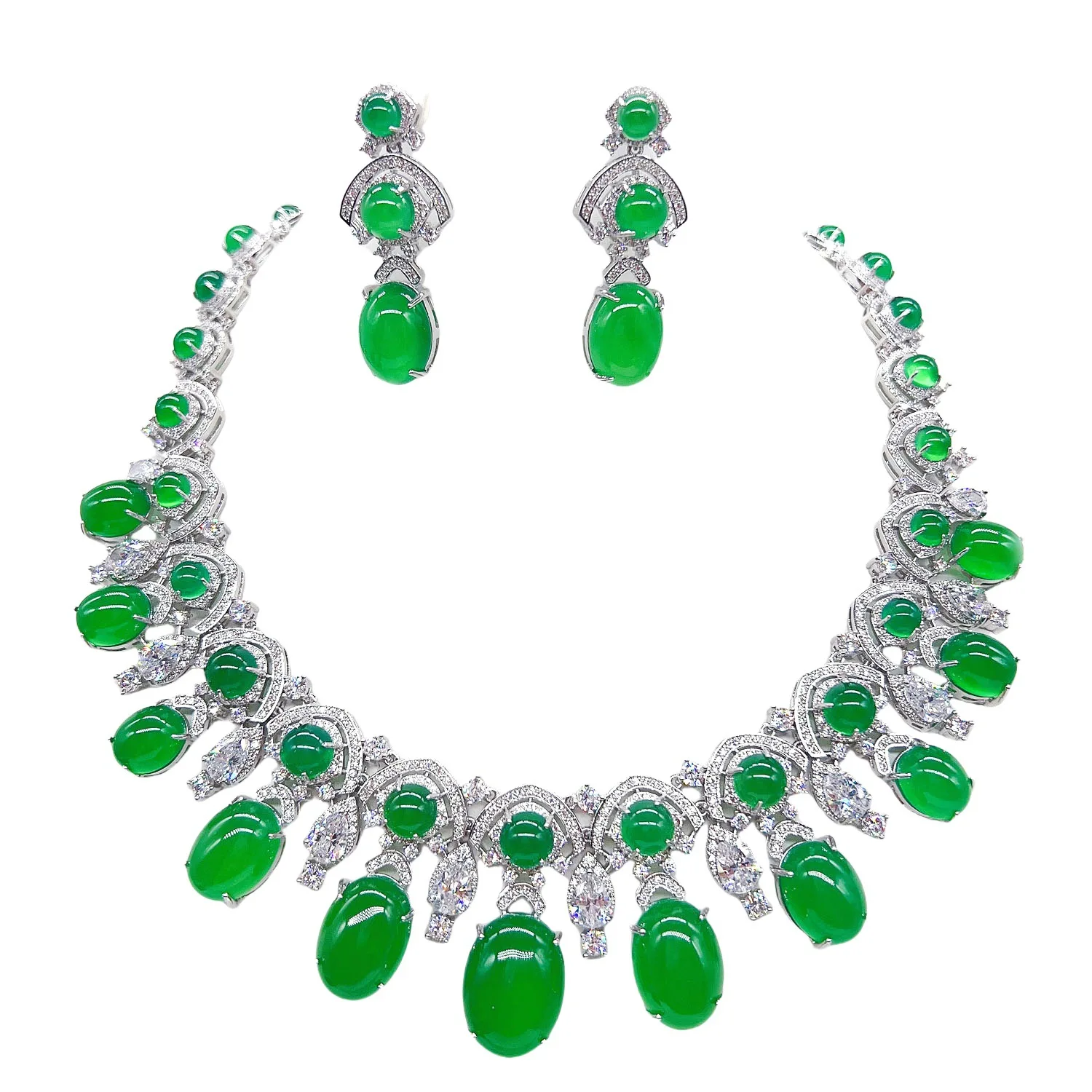 Jewelry Set for Women's Wedding Party Necklace Earring Imitation Emerald
