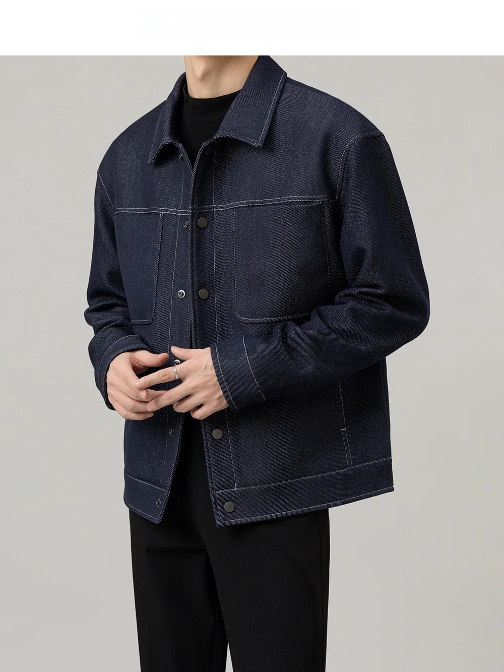 Men's Casual Loose Fit Short Jacket Autumn Fashion Flip Collar Light Maturity Style Korean Version Top Coat Male Polyester Blend