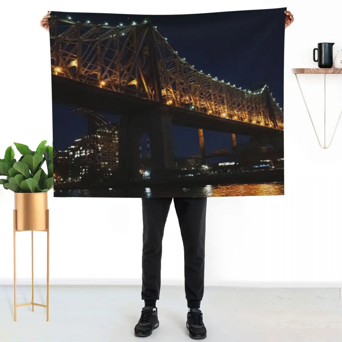 

Queensboro Bridge - Night Sence Throw Blanket Machine Washable Soft Warm Blanket