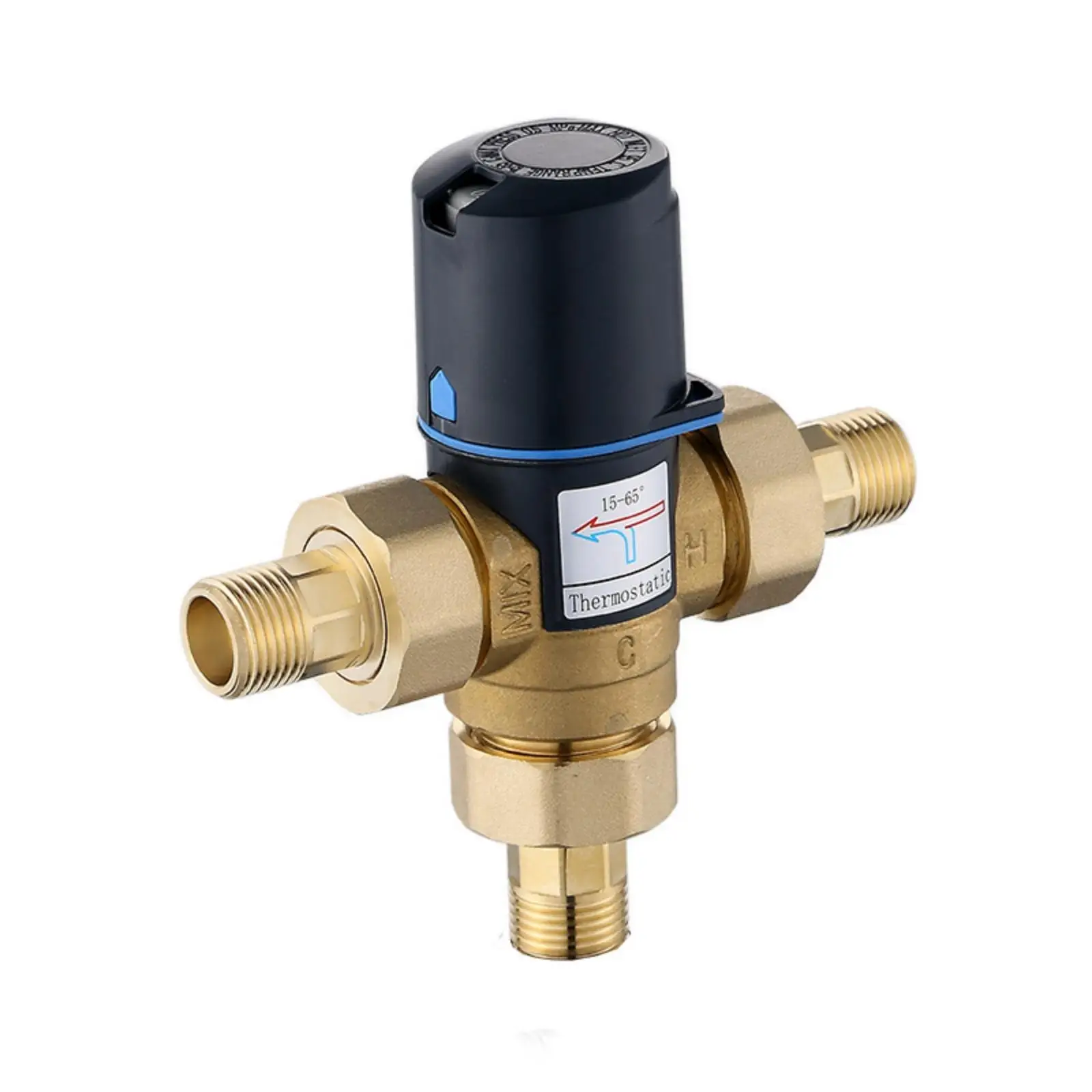Adjustable Thermostatic Valve Mixer for Shower Cold Hot Water Blending Control 15 to 65 Degree Dial with Strainer Screen Brass