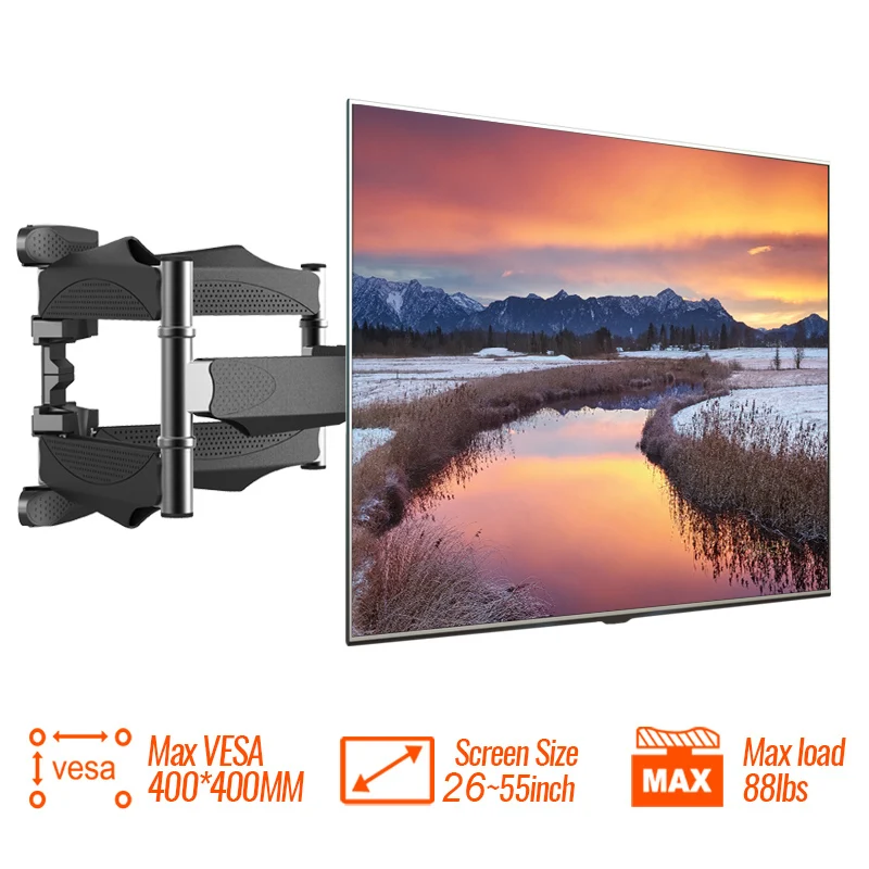 

Настенный кронштейн для телевизора, наклонный Кронштейн для телевизора с полным движением, подходит для телевизора 26-55 дюймов, с нагрузкой до 40 кг, VESA 400x400 мм