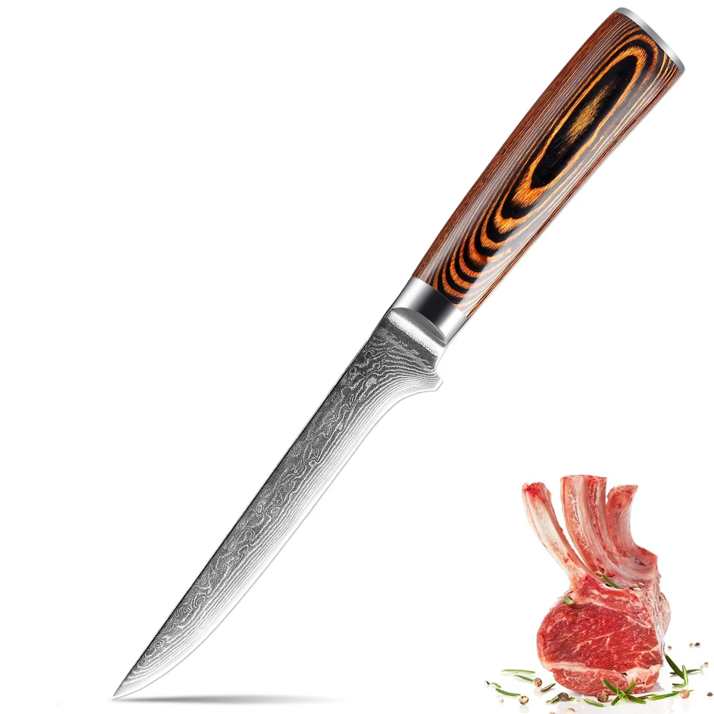 Boning Knife 6 Inch Japanese Fillet Knife 67 Layer Damascus Steel Sharp Kitchen Deboning Knife,Peeling Slicing Color Wood Handle