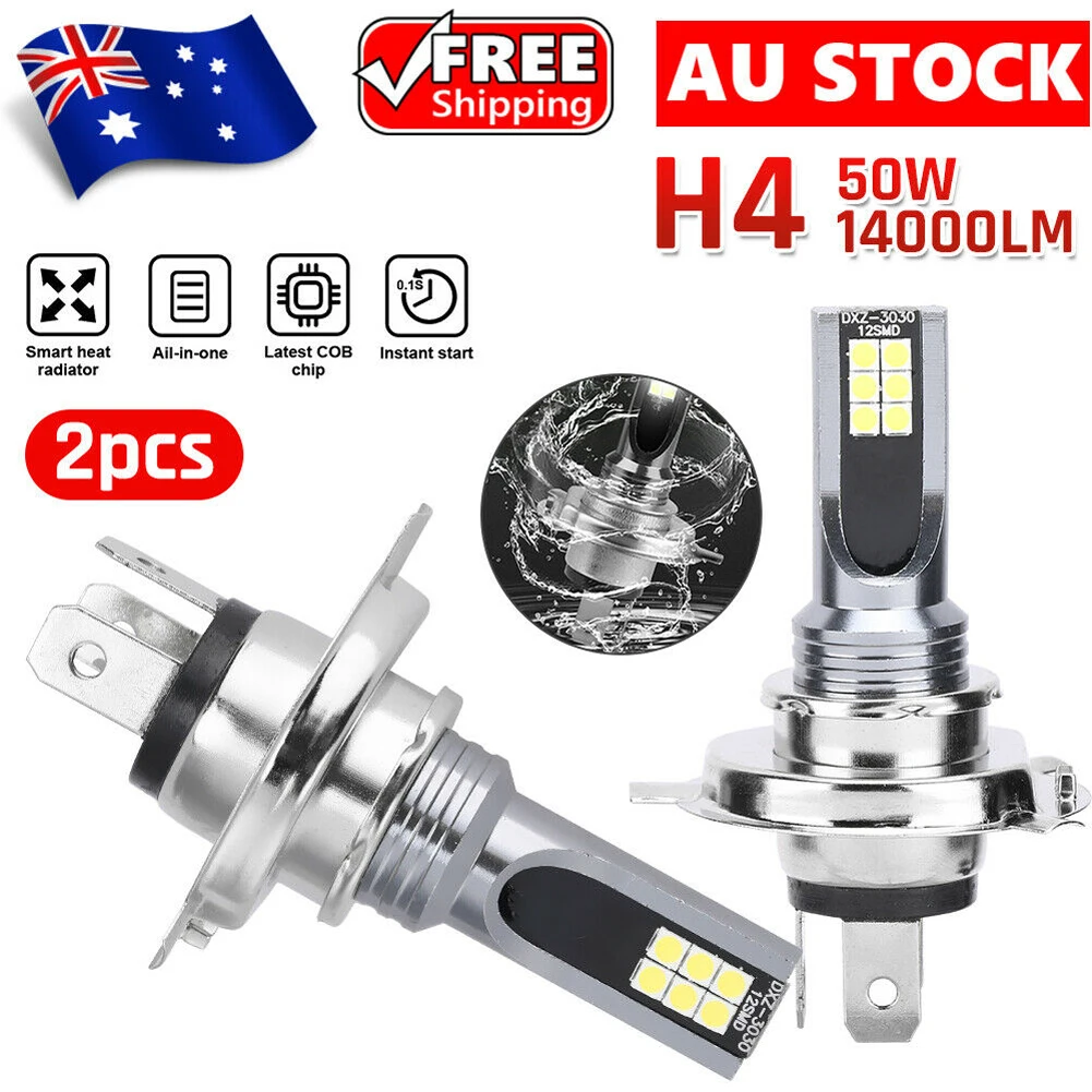 2pcs H4  Car Headlight Globes Bulbs LED Lamp High Low Beam Cool White 6500K Cars Headlight Bulbs Fog Light 12V 24V 14000LM