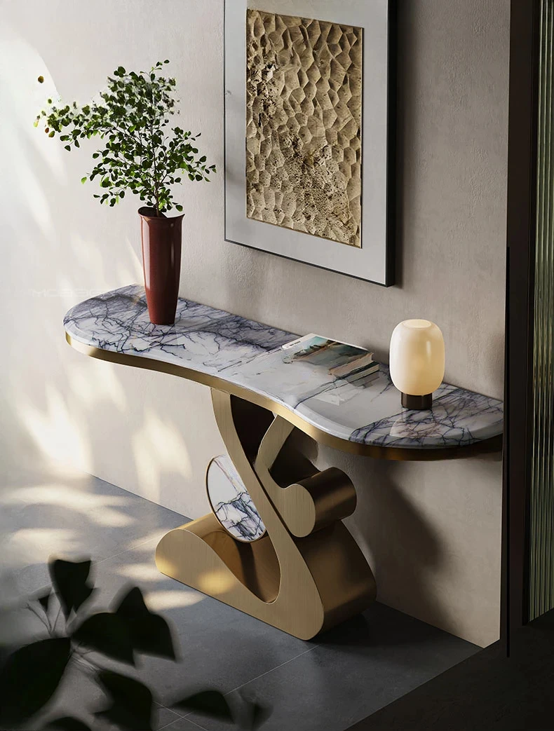 

Light luxury natural marble entrance table Entry end view table Living room against the wall Luxury stone entrance table