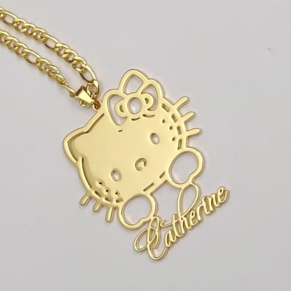 

Custom Name Hello Kitty 18k-Gold Plated Necklaces For Women Fashion Stainless Steel Waterproof Personalized Sanrio Jewelry Gift