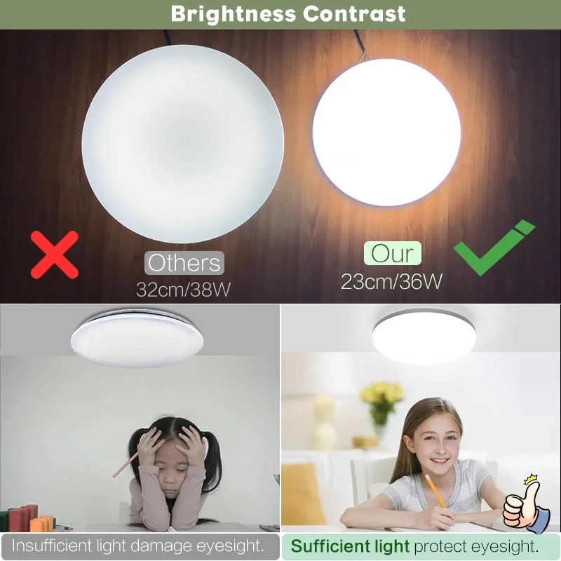 Lámpara de techo LED para decoración del hogar, luces naturales Lustre para sala de estar, comedor, 120V, 220V, 48W, 36W, 24W, 18W