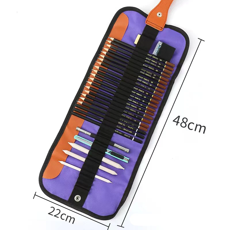 휴대용 야외 여행 스케치 연필 세트, 전문 드로잉 연필 가방, 학교 학생 미술 용품, 28 개 