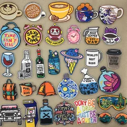 Coffee Cup Embroidered Patches For Clothing Nature Travel Patch Iron On Patches On Clothes Backpack Stickers