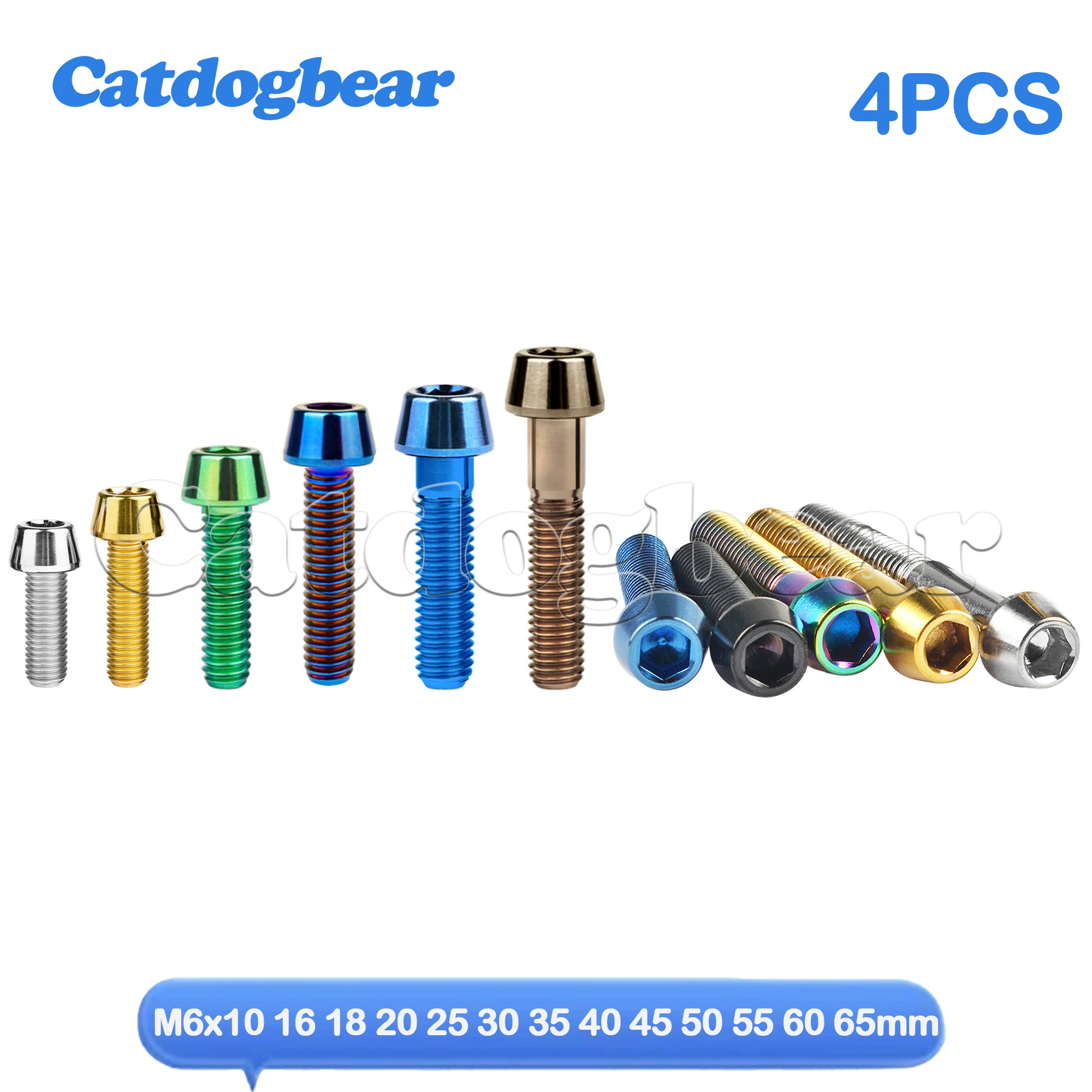 

Catdogbear 4PCS Titanium Bolt M6x10 16 18 20 25 30 35 40 45 50 55 60 65mm Allen Headset Stem Top Cap Screw for Bike