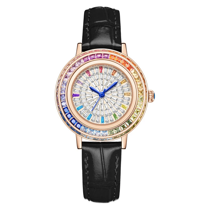 Women Fashion Quartz Watch Light Luxury Brand All Sky Star Leather Strap Diamond Jewelry Crystal Ladies Wristwatches Gift