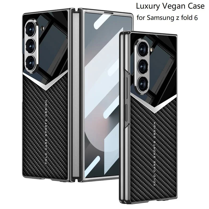 

Luxury Leather Case for Samsung Z Fold 6 Case with Tempered Glass All-inclusive Shockproof Shell for Galaxy Z Fold5 4 3 Case