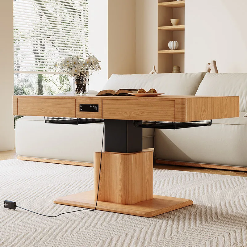 

Multifunctional lifting coffee table living room small apartment household heating solid wood rock slab integrated electric coff