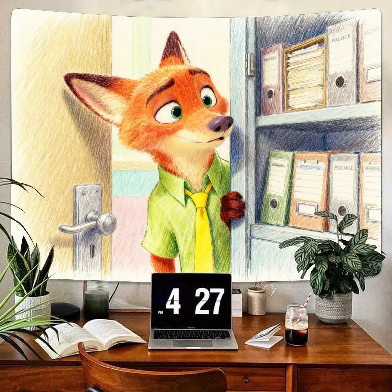 

1 шт. гобелен Zootopia Nick Wilde, очаровательная лиса, настенное искусство, реалистичный рисунок, полиэстеровый декор комнаты для спальни, гостиной, общежития, подарок