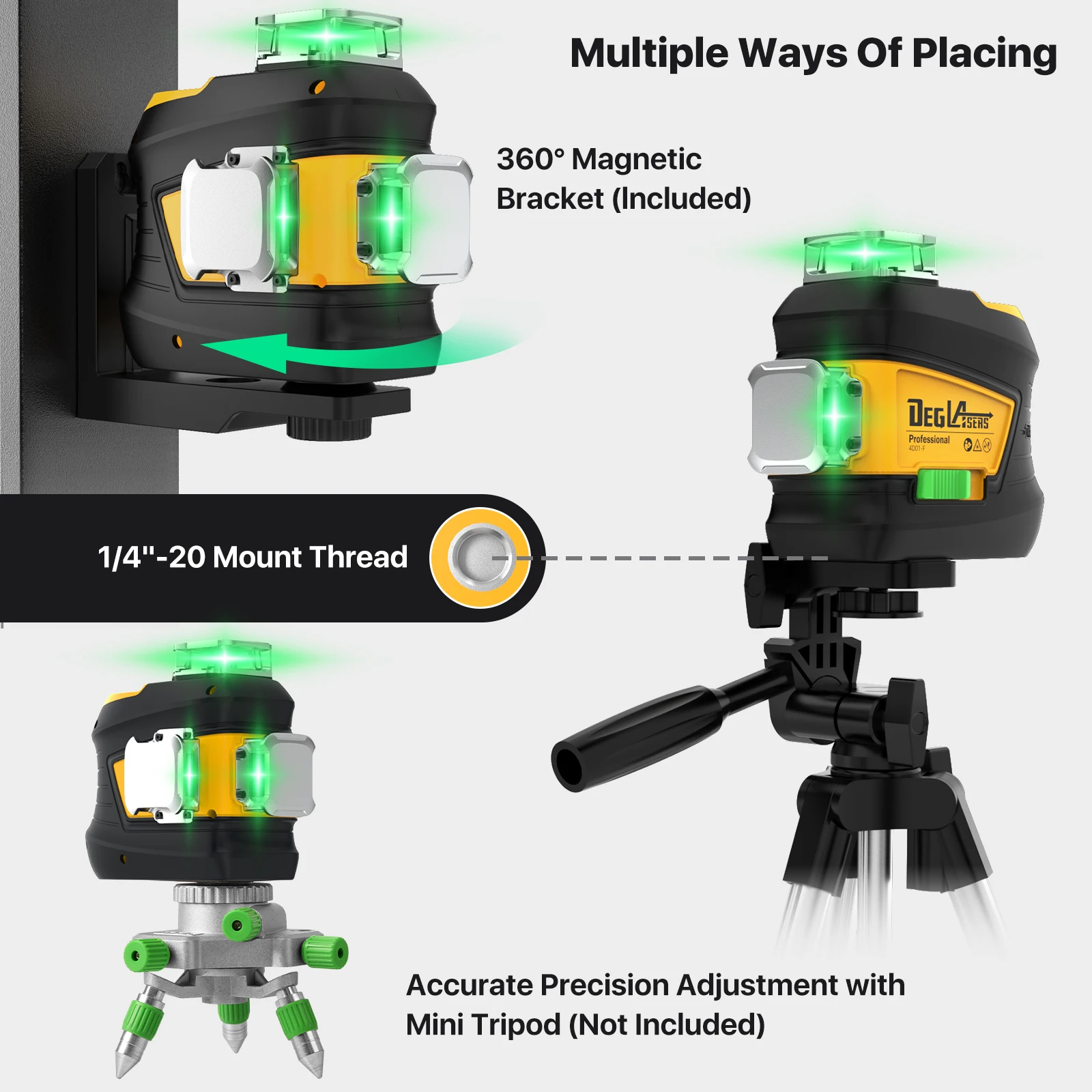 Degassers 360 autolivellante, livello Laser a linea trasversale verde 3x360 per la costruzione e l\'immagine appesa con livelli di batteria agli ioni