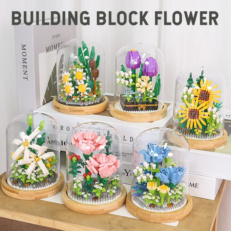 

Exhibition Booth Building Brick Flower Rose Lilywhites Carnation Tulips Sunflower Daisy Nanobricks Toys Micro Diamond Block