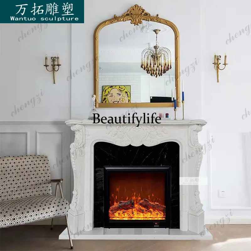 Marble fireplace French European carved villa living room American marble stone sculpture fireplace