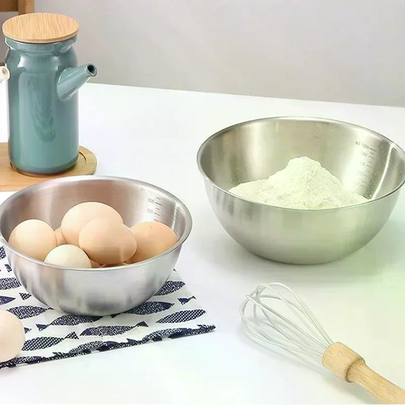 1PC Stainless Steel Bowl Set With Scale For Cooking Baking Food Storage Large Capacity Mixing Bowls For Home Kitchen Essentials