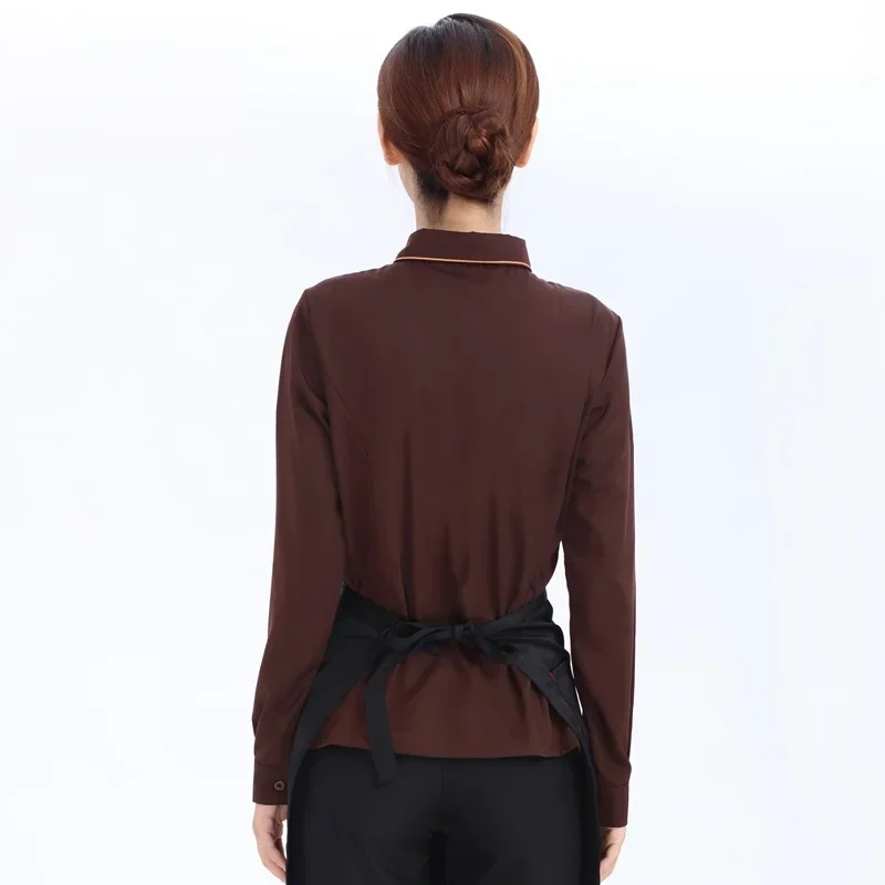 Hotel Restaurant Waiter Uniforms Coffee Shop Waitress Long Sleeve Work Shirt+Apron+Tie Set Beer Bar Worker Clothing Wholesales