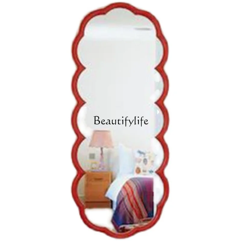 Wave full-length mirror wall hanging advanced sense special-shaped irregular ultra-narrow mirror wall hanging red
