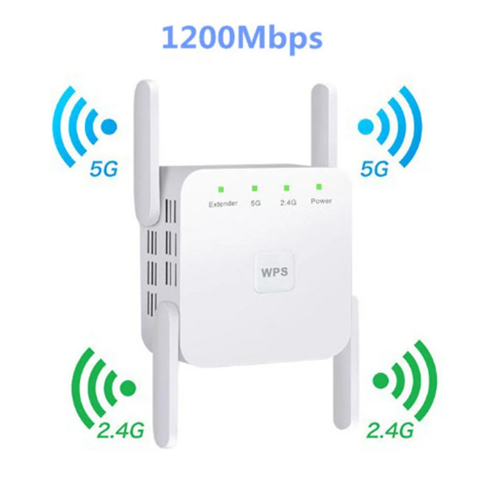 Repetidor extensor inalámbrico de doble banda 2,4 5G, amplificador WiFi de 1200M, amplificador de señal de antena con enchufe británico, punto de acceso