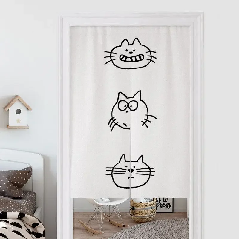 Minimalist Cat Sketched Fabric Door  Nordic Funny Half Door  No Punching Hanging  Door