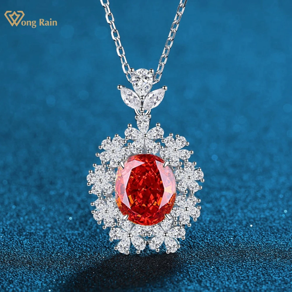 

Wong Rain 100% 925 Sterling Silver Oval Cut 12*14 MM Ruby Citrine Sapphire High Carbon Diamond Gemstone Pendant Necklace Jewelry