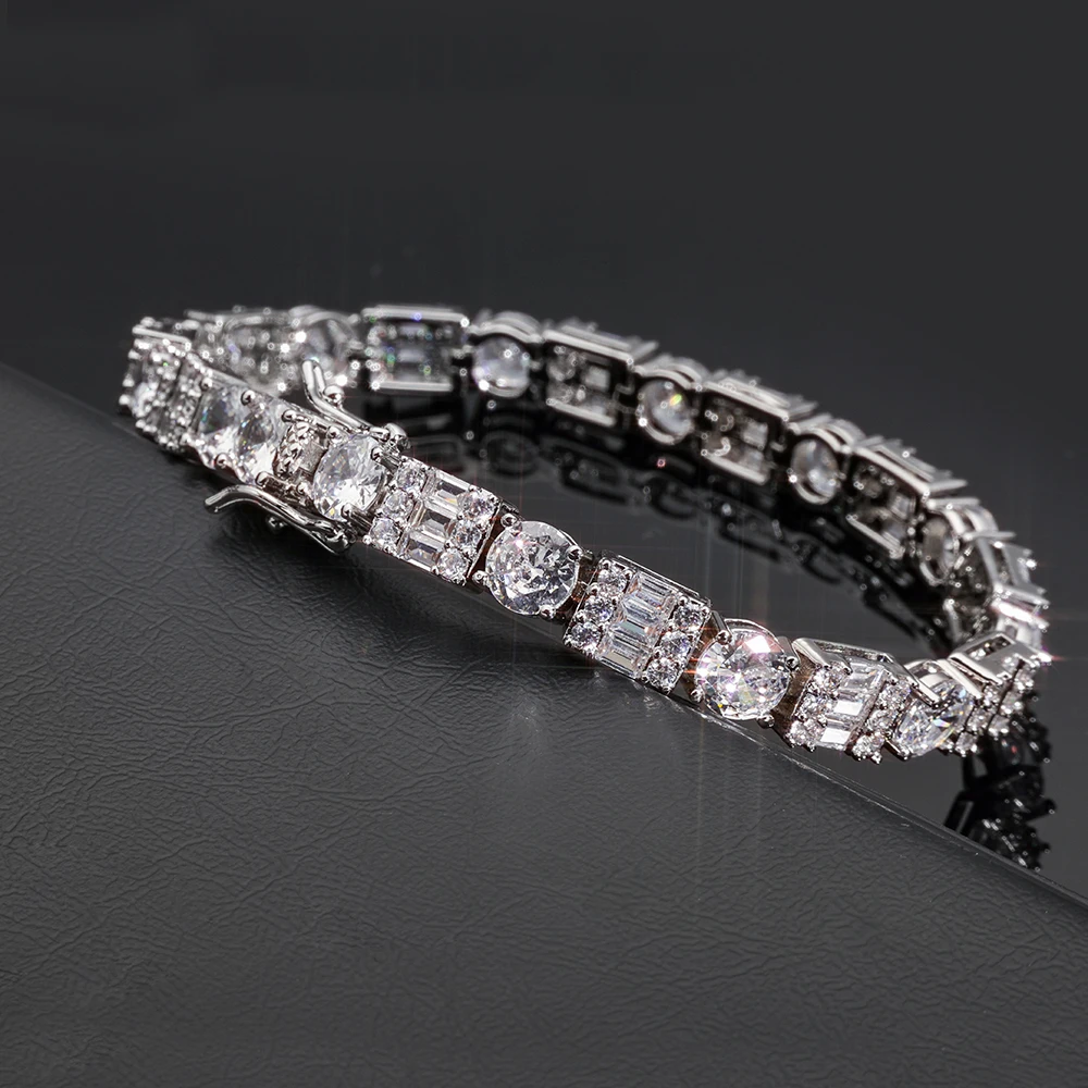 

ESKEEM 6.5mm Tennis Chain Bracelet Fashion Jewelry Round Mix Cut Cubic Zirconia Iced Bracelet Women Men Gift