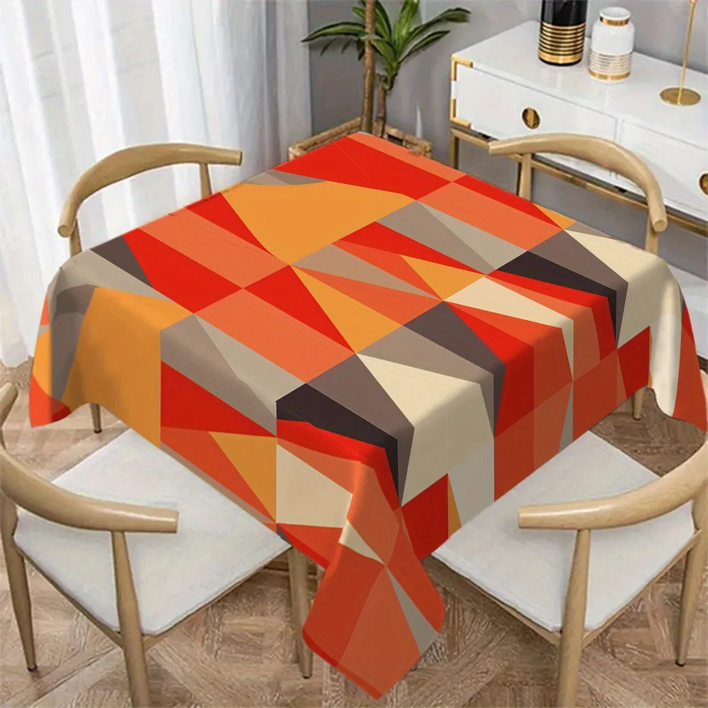JIT1PC rectangular orange geometric pattern printed washable tablecloth is suitable for festive gatherings and daily dining.zyc