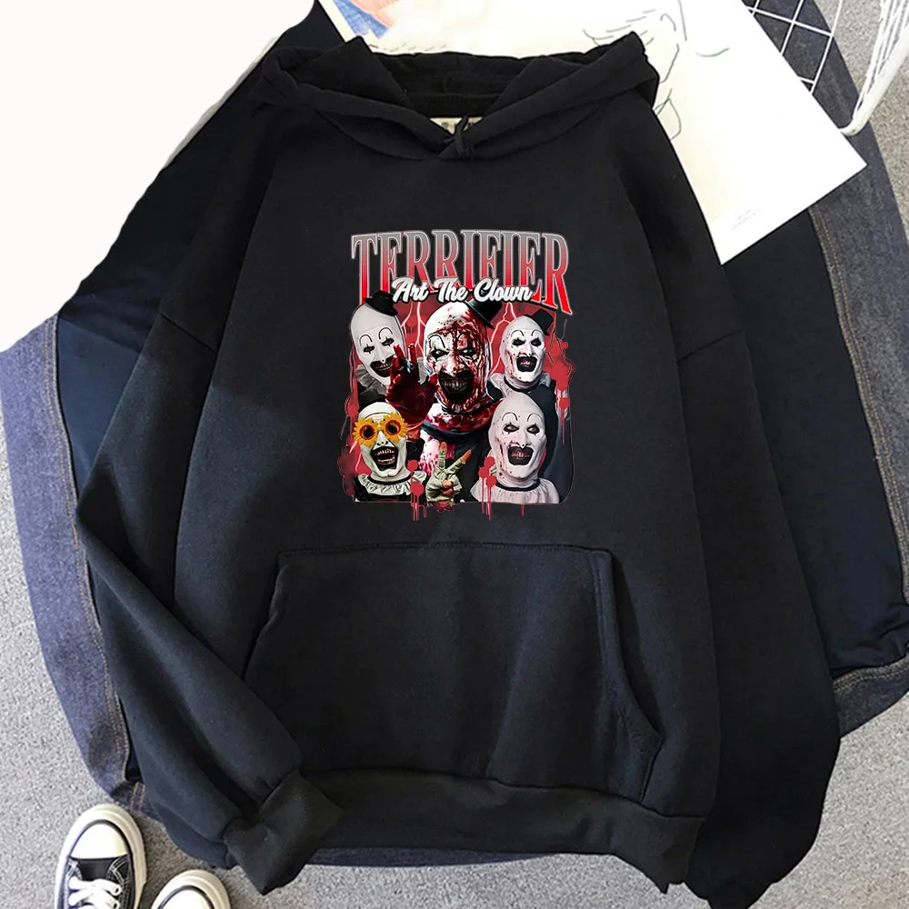 New Terrifier Horror Movie Print Hoodies Men Women Autumn Gothic Vintage Hooded Sweatshirts Oversized Pullovers Unisex Clothing