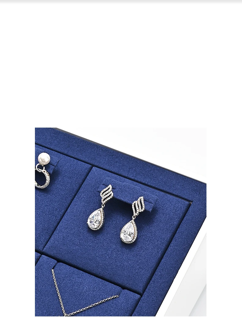 Oirlv Blaues Mikrofaser-Schmuckständer-Set aus MDF für Ringe, Ohrringe, Armbänder und Halsketten – Organizer-Tablett für die Schmuckausstellung im Geschäft – Detail 2
