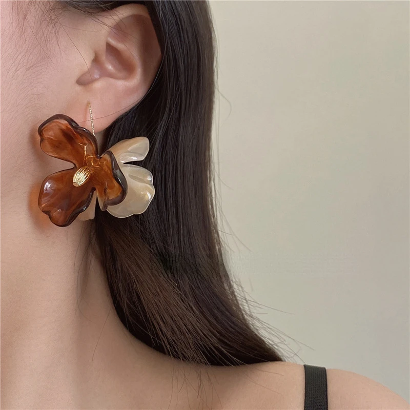 Bilandi Modern Jewelry Vintage Temperament Big Resin Brown Flower Earrings For Women Female Party Wedding Gift Accessories