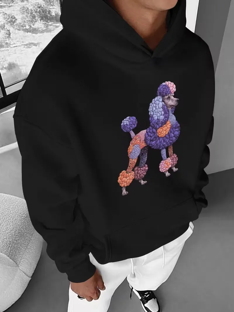 

Men's loose-fitting hooded sweatshirt, black street style pullover, American casual hooded shirt, suitable for Christmas gifts