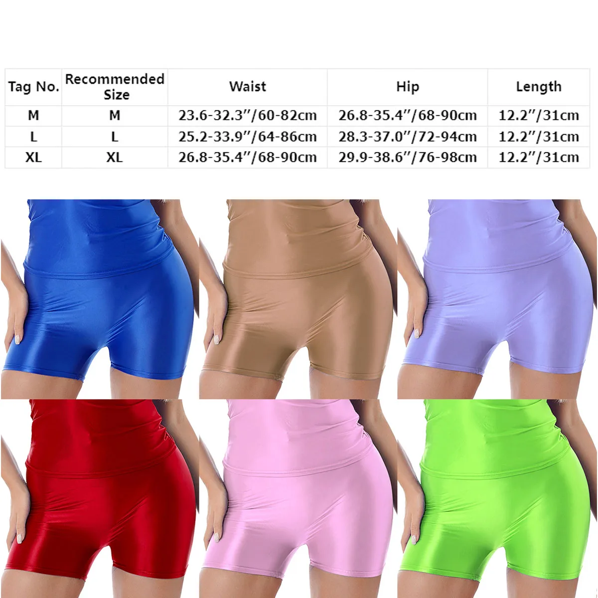 Leggings corti lucidi da donna Pantaloni corti elasticizzati a vita alta ultrasottili Tronchi da surf Costumi da bagno per piscina da spiaggia Cicli da bici Pantaloncini attillati