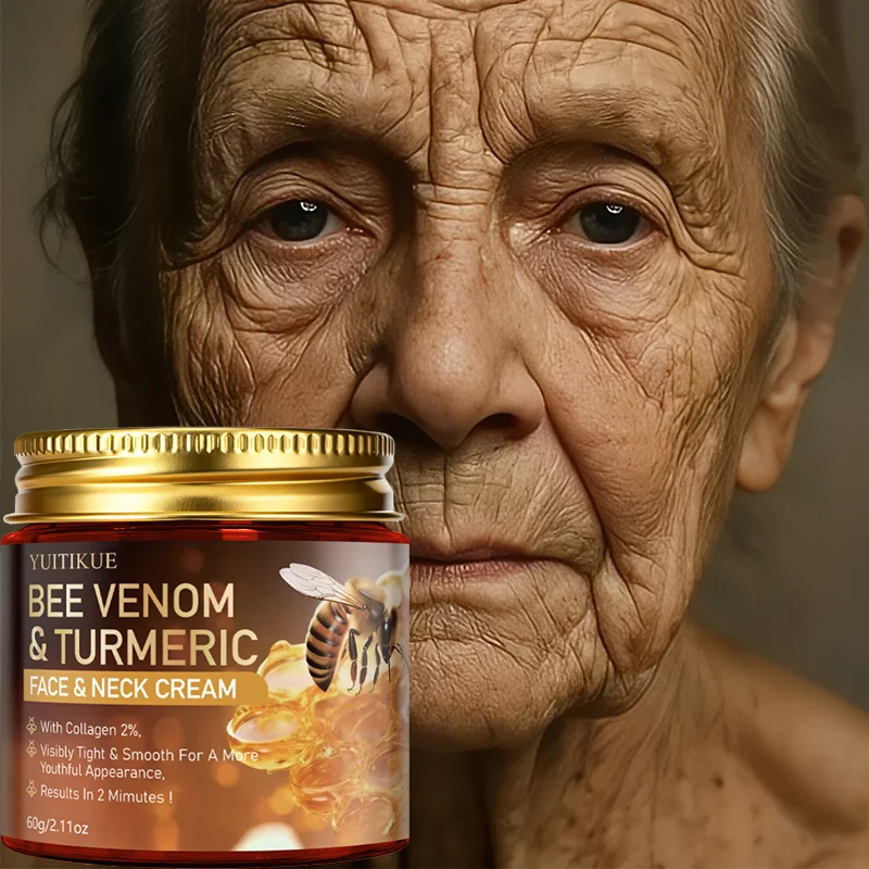 كريم الوجه والرقبة المخلص من الكولاجين مع سموم النحل والكركم يشد على الفور على نحو سلس للحصول على مظهر أصغر سنًا لنتائج دقائق #3