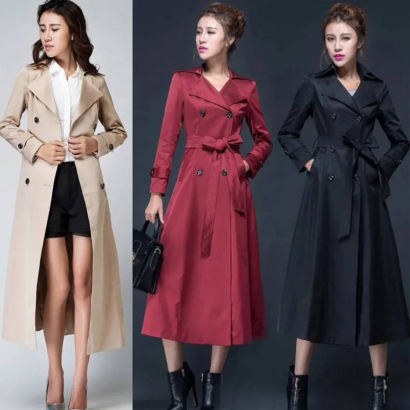Fashion X-Long Casual Trench Coat For Women Solid Color Lapel Double Breasted Loose Fashion Long Windbreaker 2025 Spring New