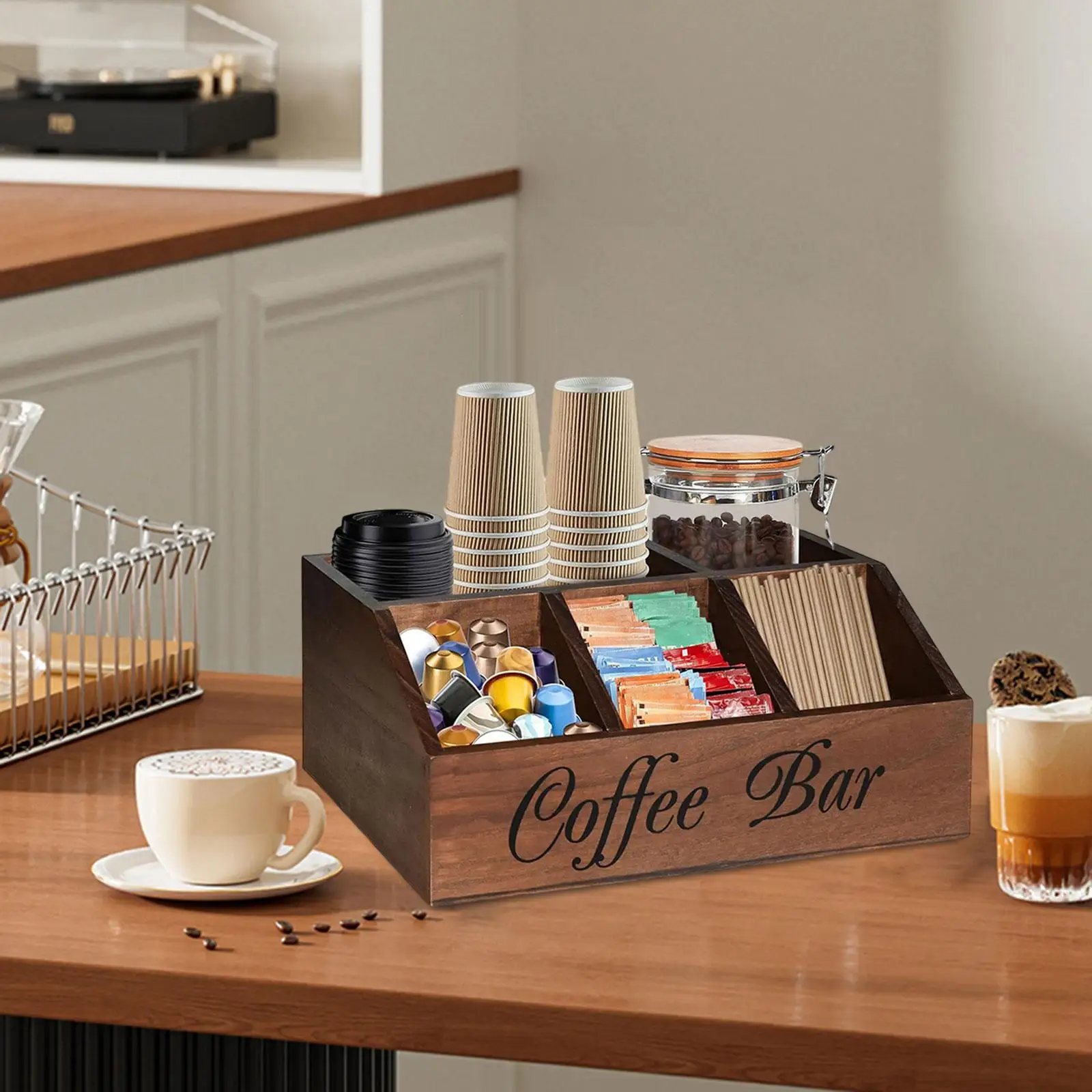 Coffee Pod Holder Organizer Wooden Storage Box for Coffee Capsules Tea Bags Kitchen Cup Organizer for Table