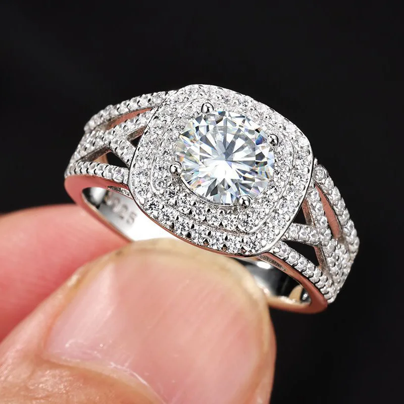 OEVAS 1CT 6.5MM Round Full Moissanite Rings for Women S925 Silver Plated 18K Gold Wedding Band Party Fine Jewelry certificates view 3