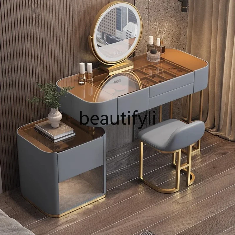 

LJYGlass light luxury dresser small apartment modern simple bedroom solid wood minimalist, makeup table